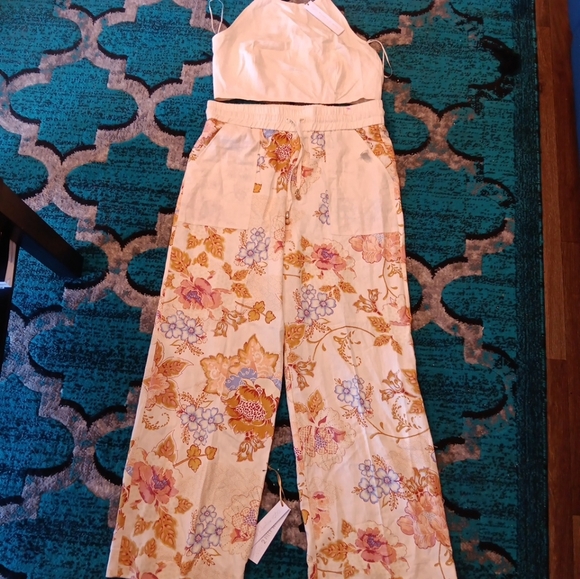 House of Harlow 1960 Set Of 2 Piece  Floral Multicolor Sz Large Linen Blend NWT - Picture 2 of 9